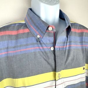 Tommy Hilfiger Blue Stripe Button Front Dress Shirt Size XL